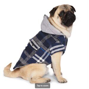 NWT CANADA POOCH DOG HOODIE NAVY BLACK GREY PLAID SZ MEDIUM 16